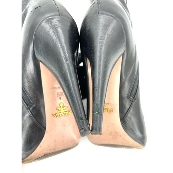 Prada Black Leather Knee-High Stiletto Heel Boots 36.5 Womens - Picture 7 of 9